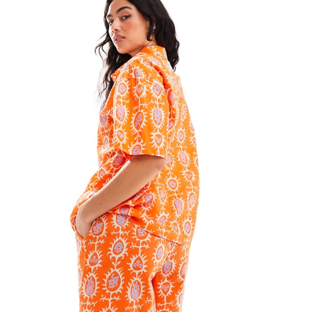 Bright Orange Patterned Two-Piece Set - image 3